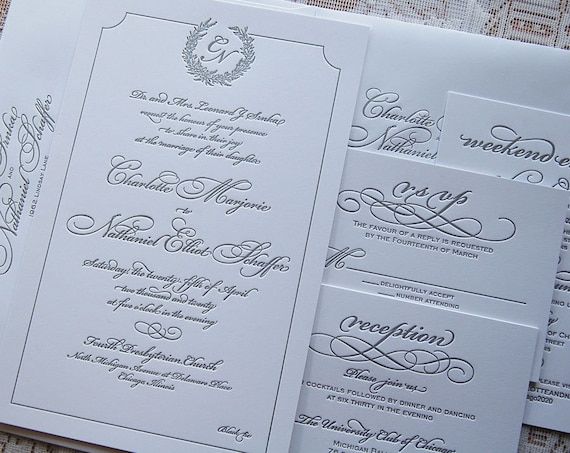 Contoh Undangan Pernikahan Letterpress Besar, Undangan Monogram, Undangan Pernikahan Klasik, Undangan