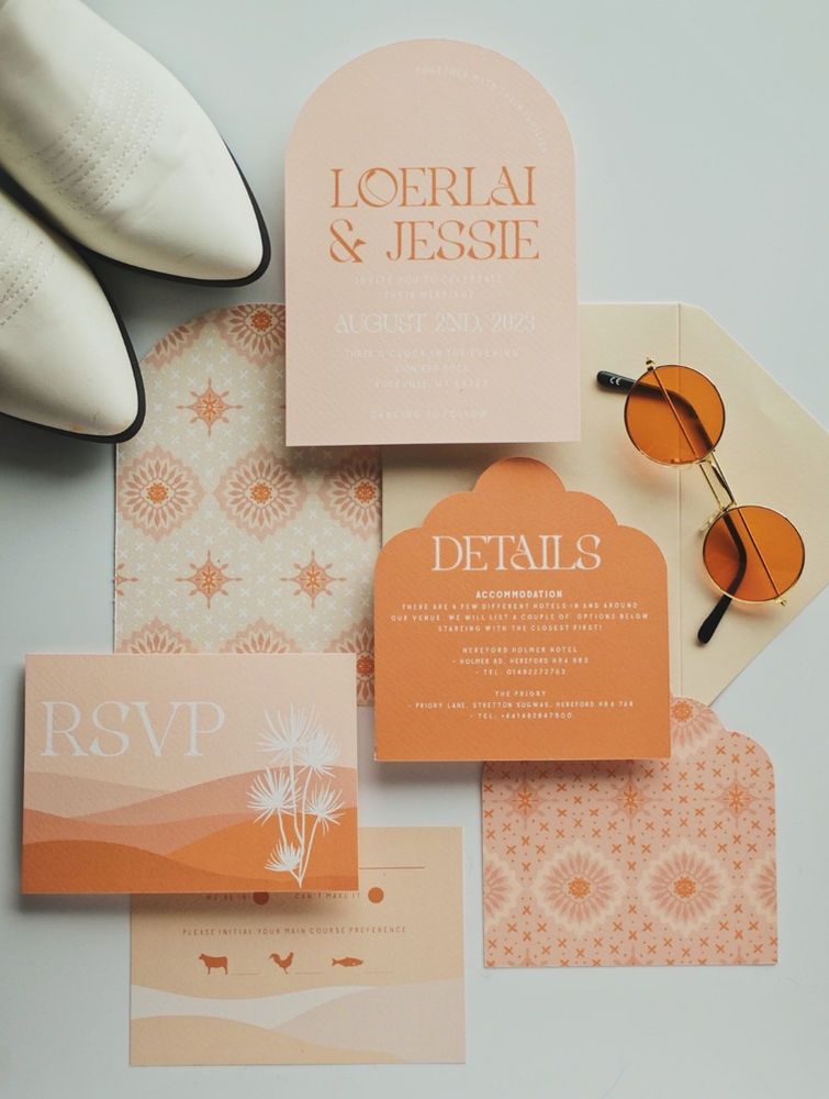 70’s inspired chic palm springs wedding stationery