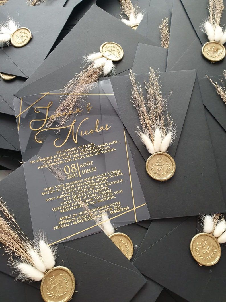 Wedding Invitation Acrylic İnvitations Black Envelope Clear – Etsy