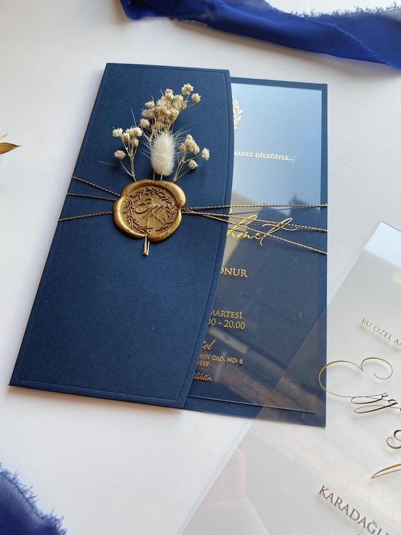 Wedding Invitation. Acrylic Invitation With Blue Half Folded – Etsy