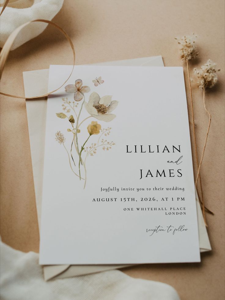 Wildflower Wedding invitation card template, 5×7″, Editable Summer Spring wedding invite card, DIY