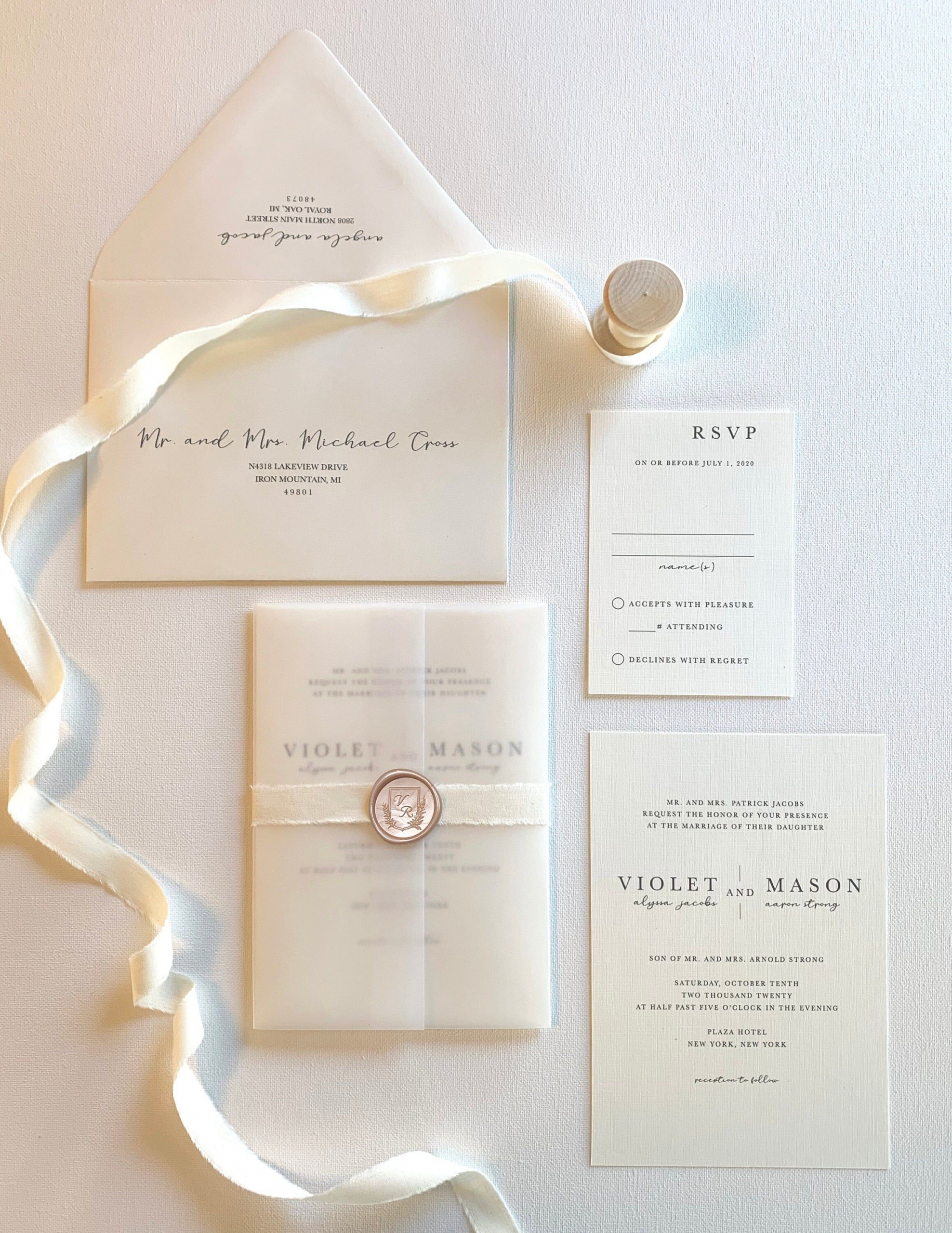 Champagne Pink and Ivory Wedding Invitation Suite – Sample