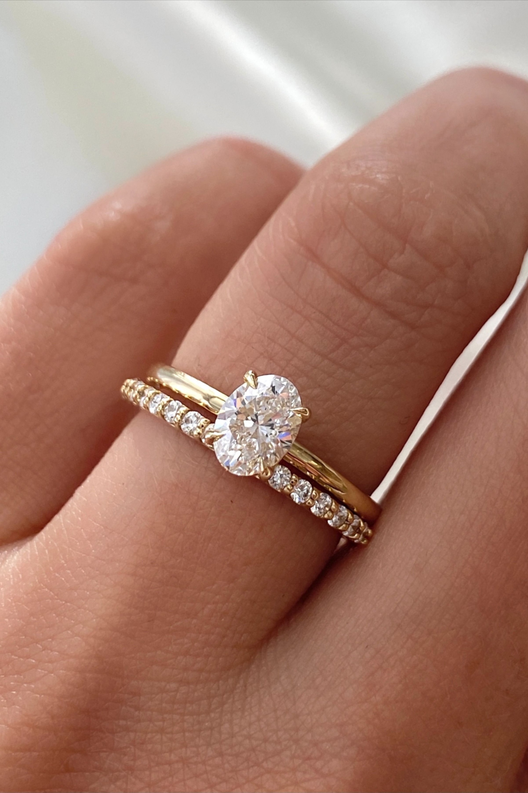 Oval Diamond Solitaire Engagement Ring Stack Wedding Band